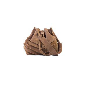 TEN79La Bucket Hobo Drawstring Tan Suede Shoulder Bag
